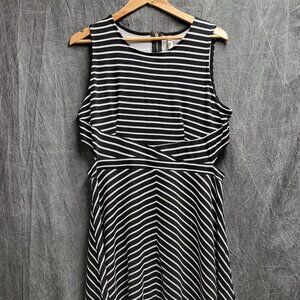 Women's XL Sleeveless Dress, Black & White Stripes with Side Cut-outs
